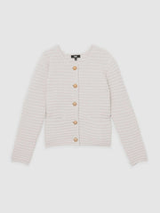Paige Textured-Knit Cardigan in Ivory | Reiss Sale