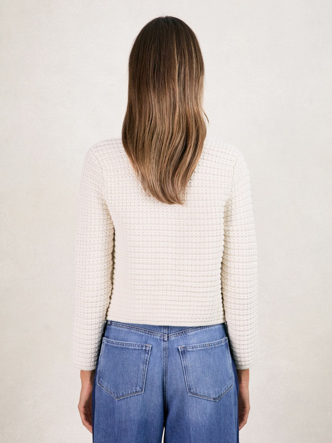 Paige Textured-Knit Cardigan in Ivory | Reiss Sale