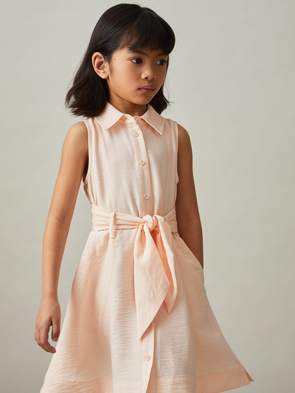 9-13 yrs Tie-Waist Collared Dress in Pink | Reiss Sale