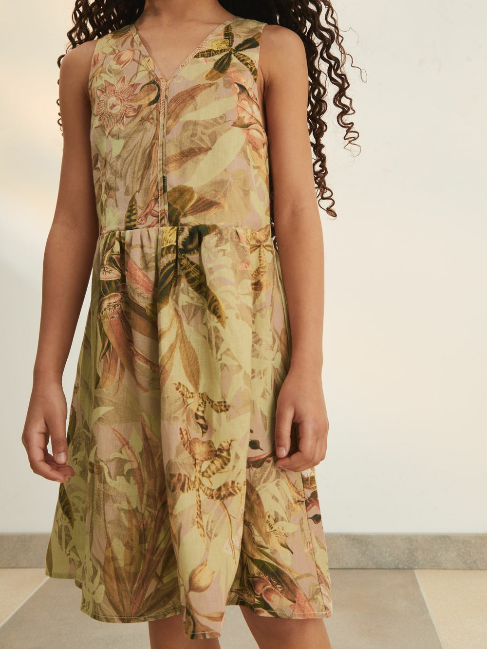 9-13 yrs  | NYBG Floral-Print Midi Dress in Khaki | Reiss Onsale
