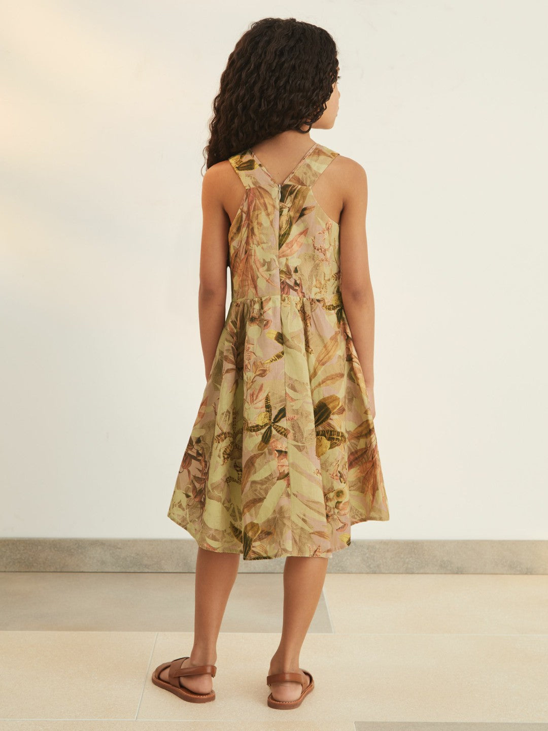 9-13 yrs  | NYBG Floral-Print Midi Dress in Khaki | Reiss Onsale