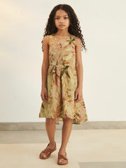 13-14 yrs  | NYBG Floral-Print Midi Dress in Khaki | Reiss Onsale