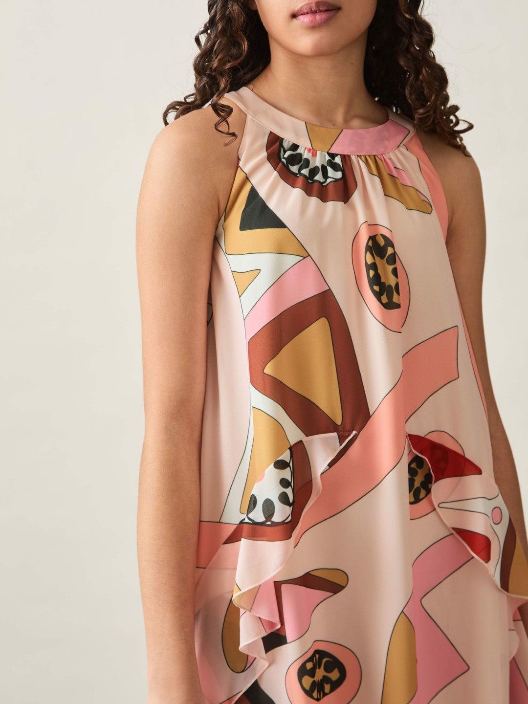 13-14 yrs Printed Ruffle-Trim Dress in Pink | Reiss Discount