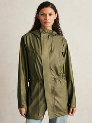 Rains Long Hooded Jacket in Revel Brass Green | Reiss Near Me