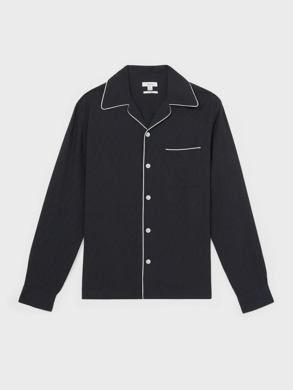 Cuban Collar Shirt with Piping Detail Shirt in Navy | Reiss Discount