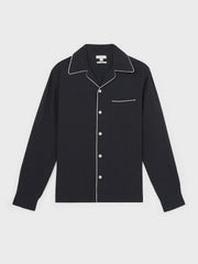 Cuban Collar Shirt with Piping Detail Shirt in Navy | Reiss Discount