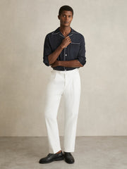Cuban Collar Shirt with Piping Detail Shirt in Navy | Reiss Discount