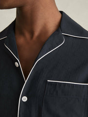 Cuban Collar Shirt with Piping Detail Shirt in Navy | Reiss Discount