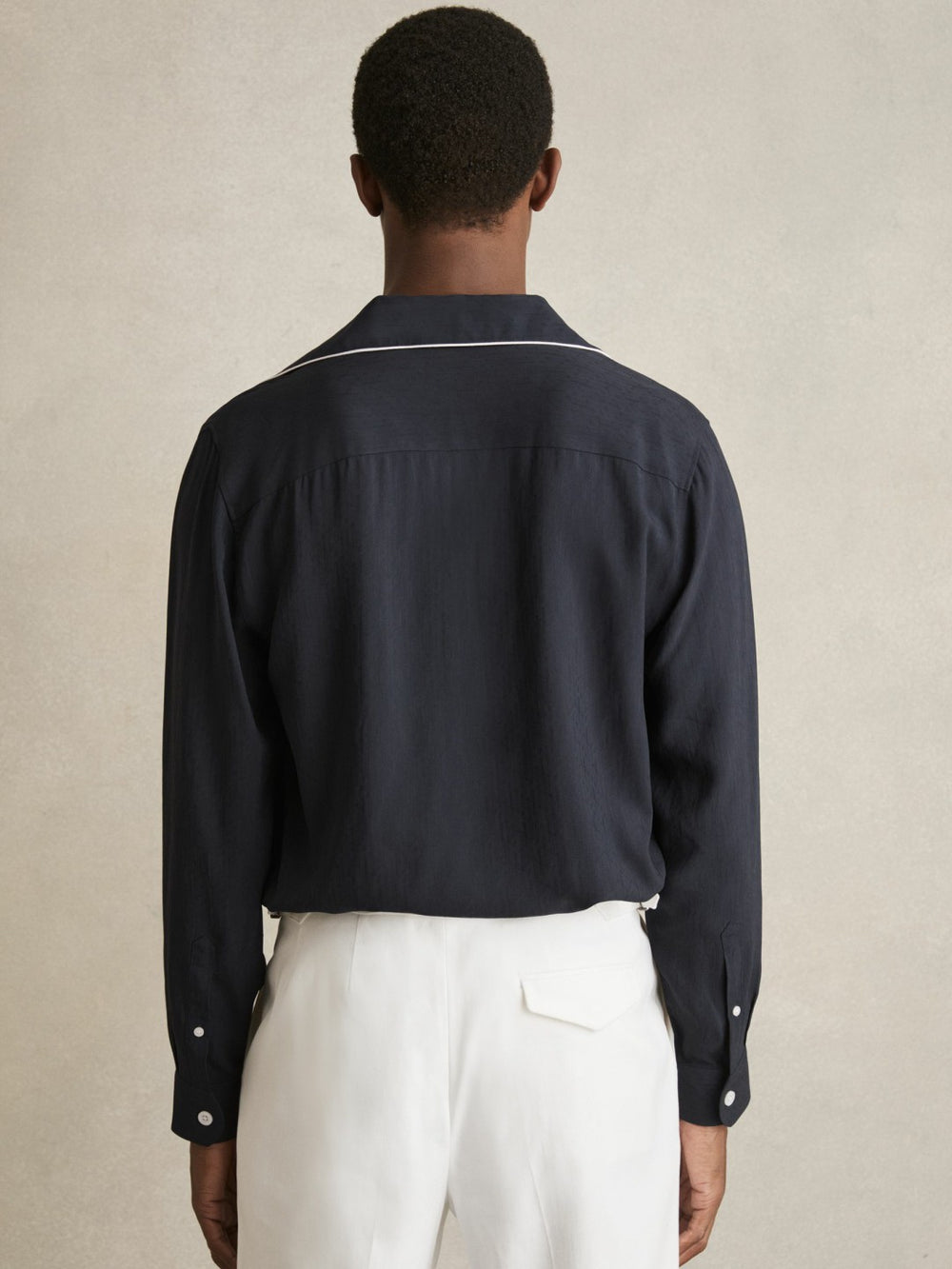 Cuban Collar Shirt with Piping Detail Shirt in Navy | Reiss Discount