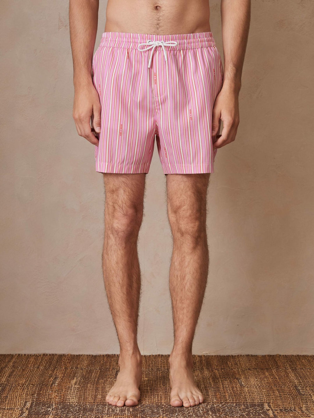 | Ché Stripe Swim Shorts in Pink/White | Reiss