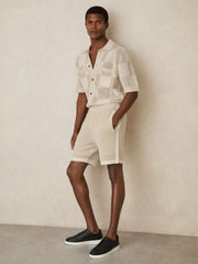 Cotton-Blend Crochet Shorts in Taupe/Off White | Reiss Near Me