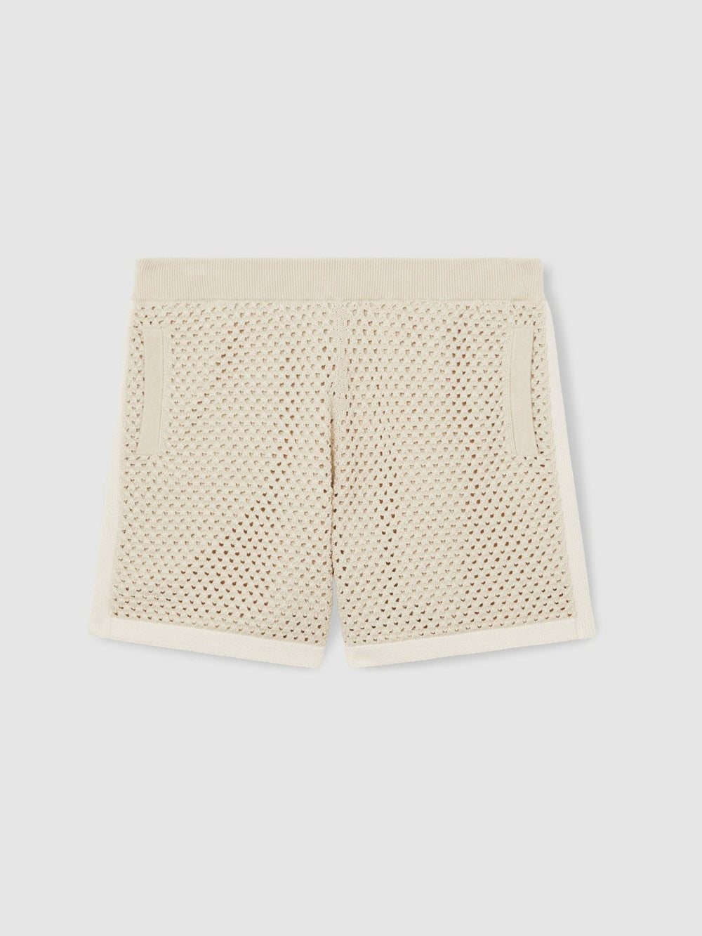 Cotton-Blend Crochet Shorts in Taupe/Off White | Reiss Near Me