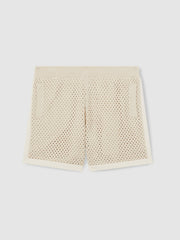 Cotton-Blend Crochet Shorts in Taupe/Off White | Reiss Near Me