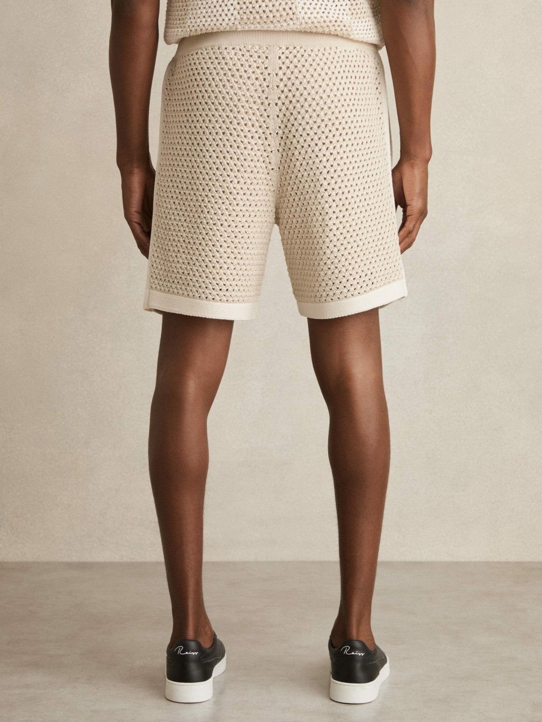 Cotton-Blend Crochet Shorts in Taupe/Off White | Reiss Near Me