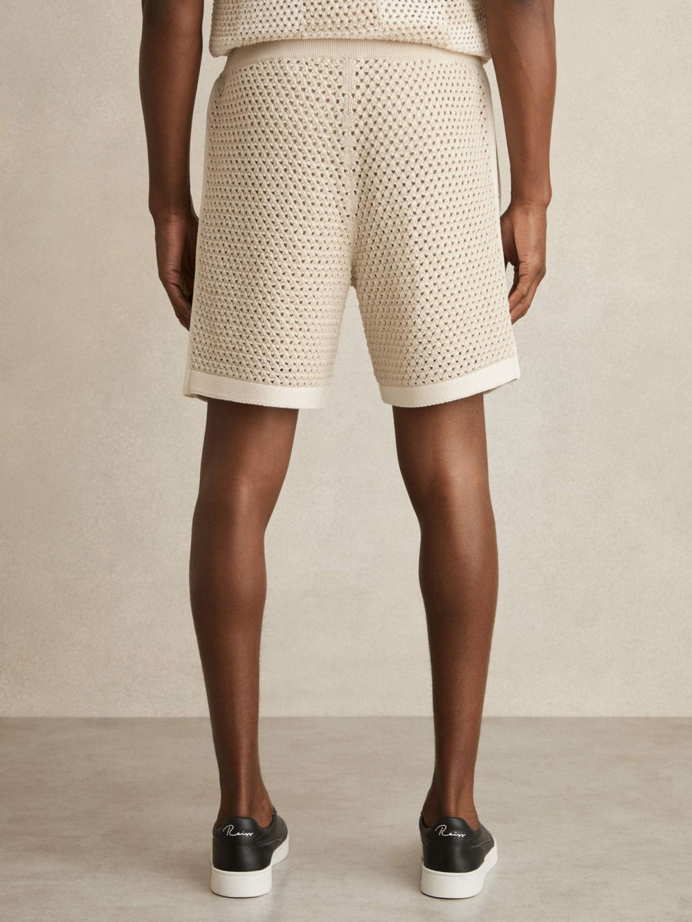 Cotton-Blend Crochet Shorts in Taupe/Off White | Reiss Near Me