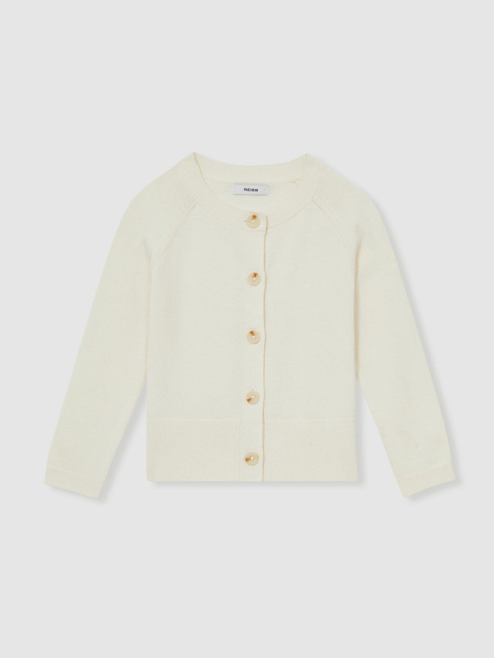 13-14 yrs Cotton Crew-Neck Cardigan in Ivory | Reiss USA