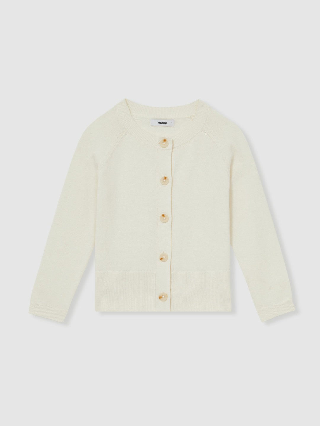 13-14 yrs Cotton Crew-Neck Cardigan in Ivory | Reiss USA