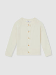 13-14 yrs Cotton Crew-Neck Cardigan in Ivory | Reiss USA