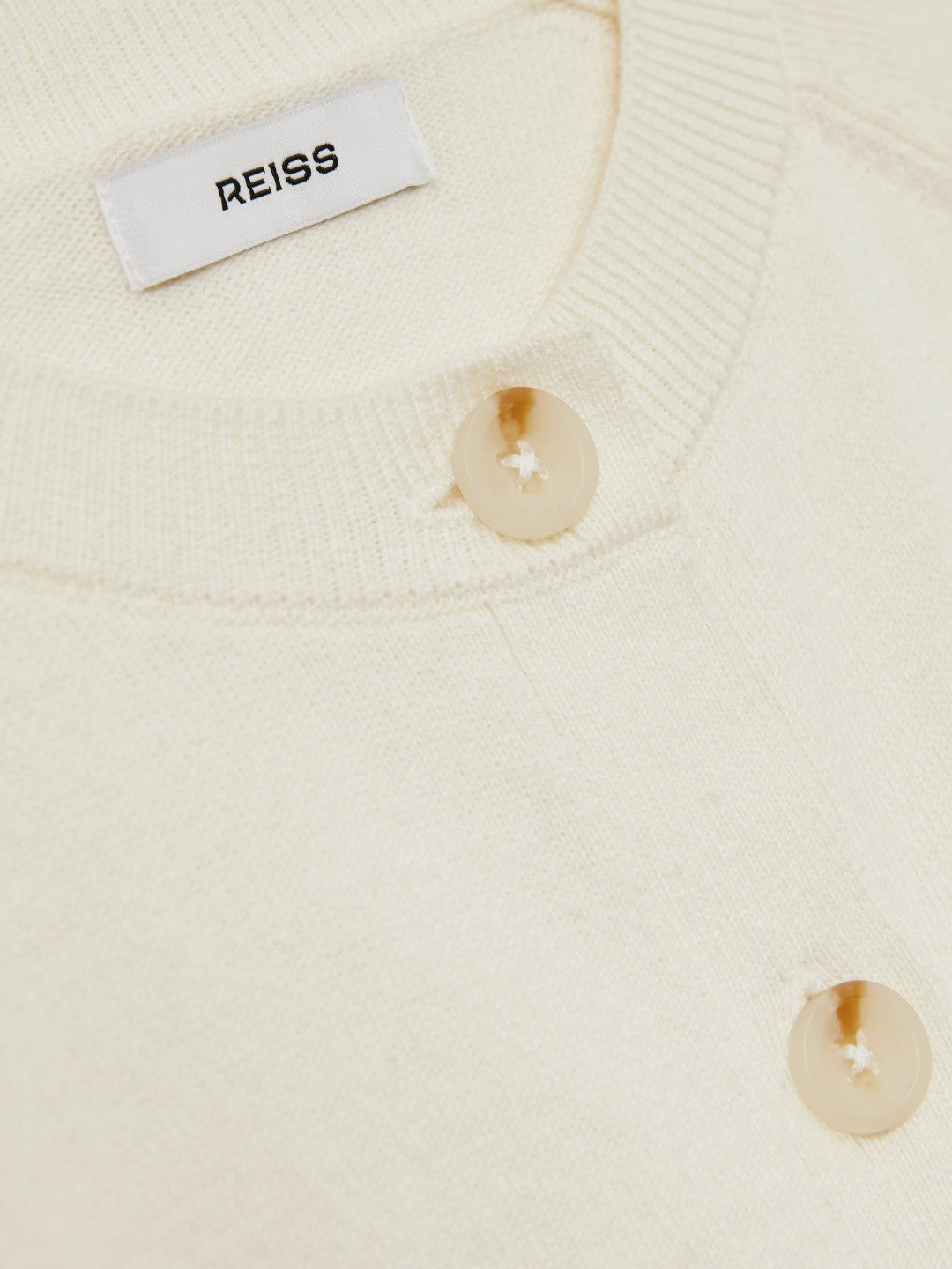 13-14 yrs Cotton Crew-Neck Cardigan in Ivory | Reiss USA