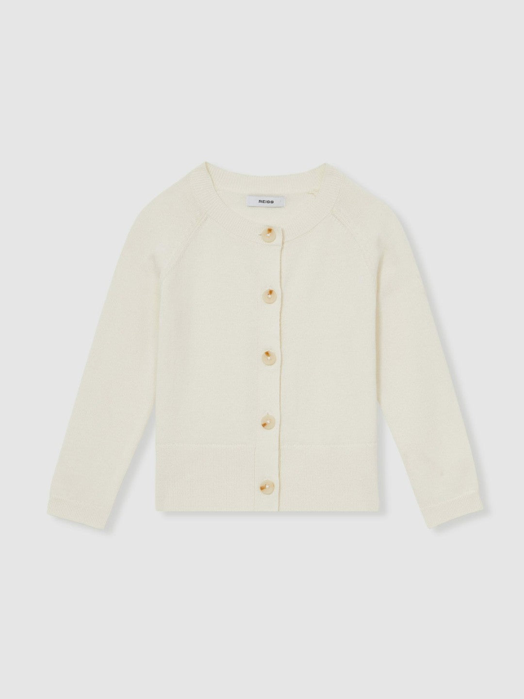9-13 yrs Cotton Crew-Neck Cardigan in Ivory | Reiss Near Me