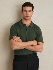 Merino Wool Short-Sleeve Polo Shirt in Kale Green | Reiss Sale