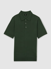 Merino Wool Short-Sleeve Polo Shirt in Kale Green | Reiss Sale