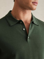 Merino Wool Short-Sleeve Polo Shirt in Kale Green | Reiss Sale