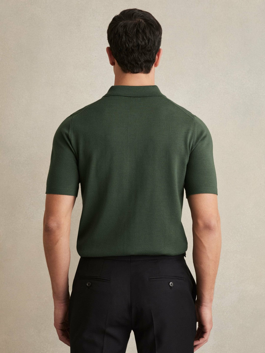 Merino Wool Short-Sleeve Polo Shirt in Kale Green | Reiss Sale