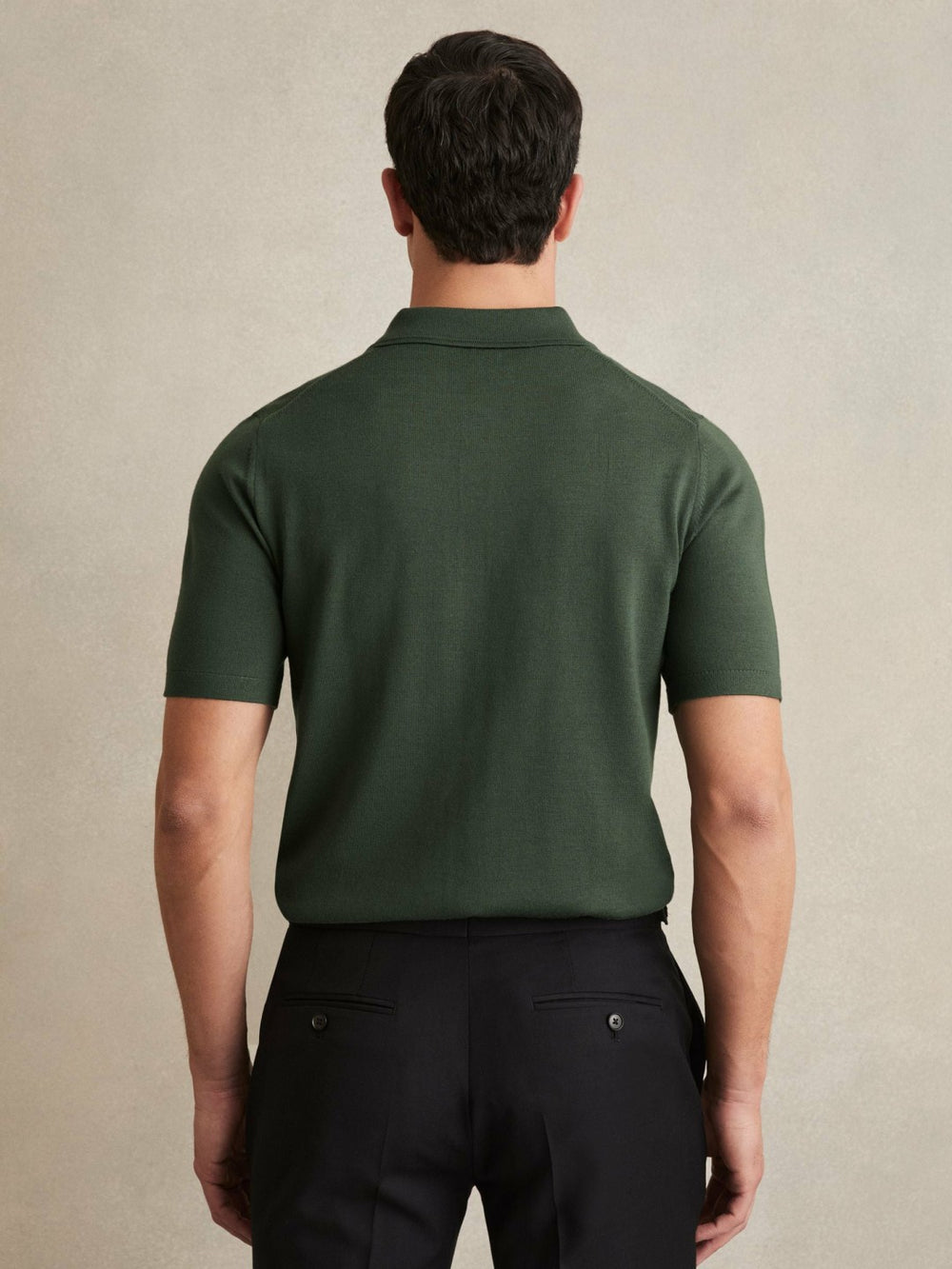 Merino Wool Short-Sleeve Polo Shirt in Kale Green | Reiss Sale