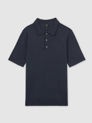 Merino Wool Short-Sleeve Polo Shirt in Midnight Navy | Reiss Near Me