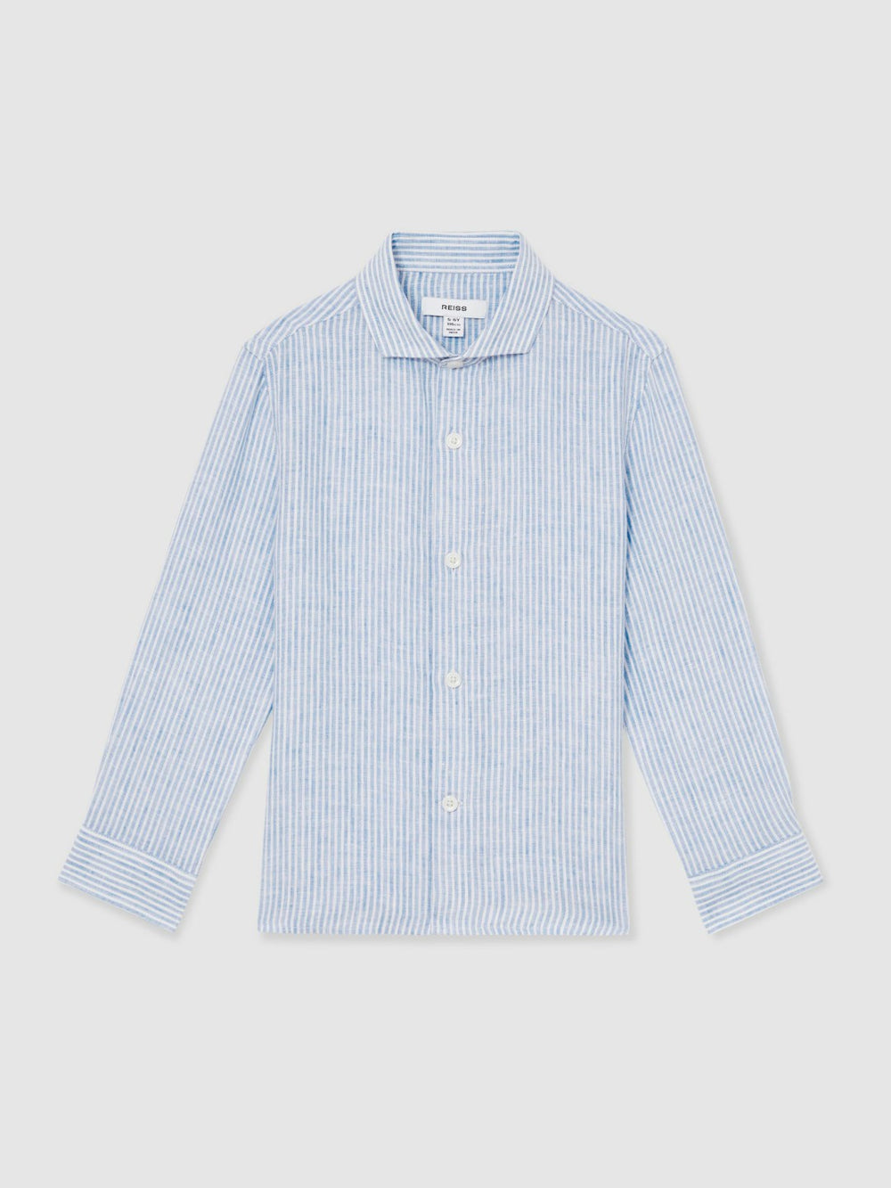 13-14 yrs Linen Cutaway Collar Shirt in Blue/White Stripe | Reiss Near Me