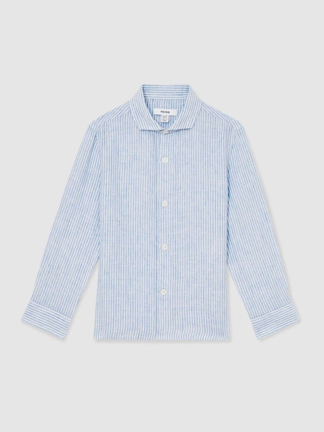 13-14 yrs Linen Cutaway Collar Shirt in Blue/White Stripe | Reiss Near Me