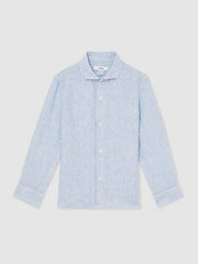 13-14 yrs Linen Cutaway Collar Shirt in Blue/White Stripe | Reiss Near Me