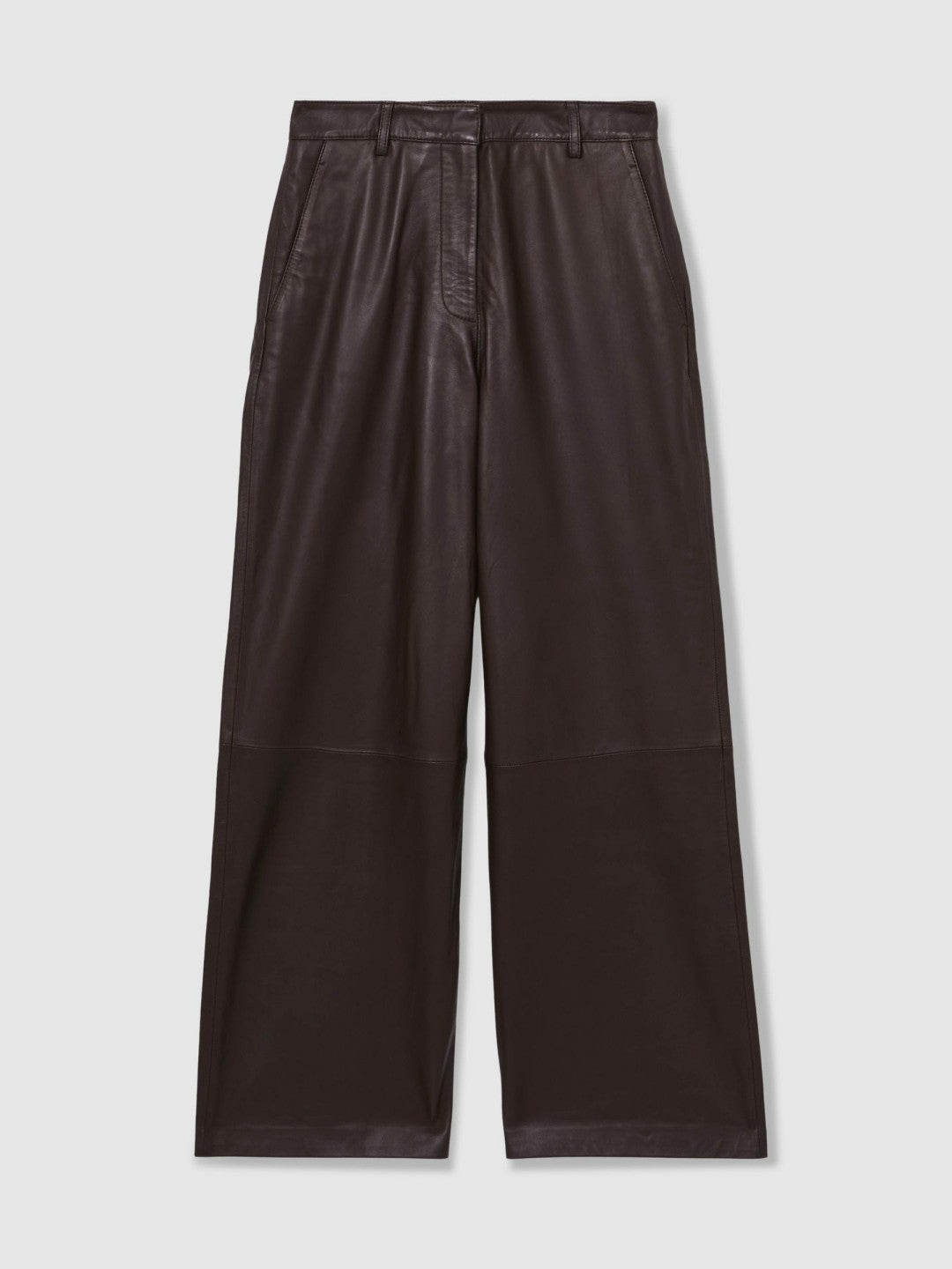 Leather Wide Leg Trousers in Chocolate | Reiss For Sale