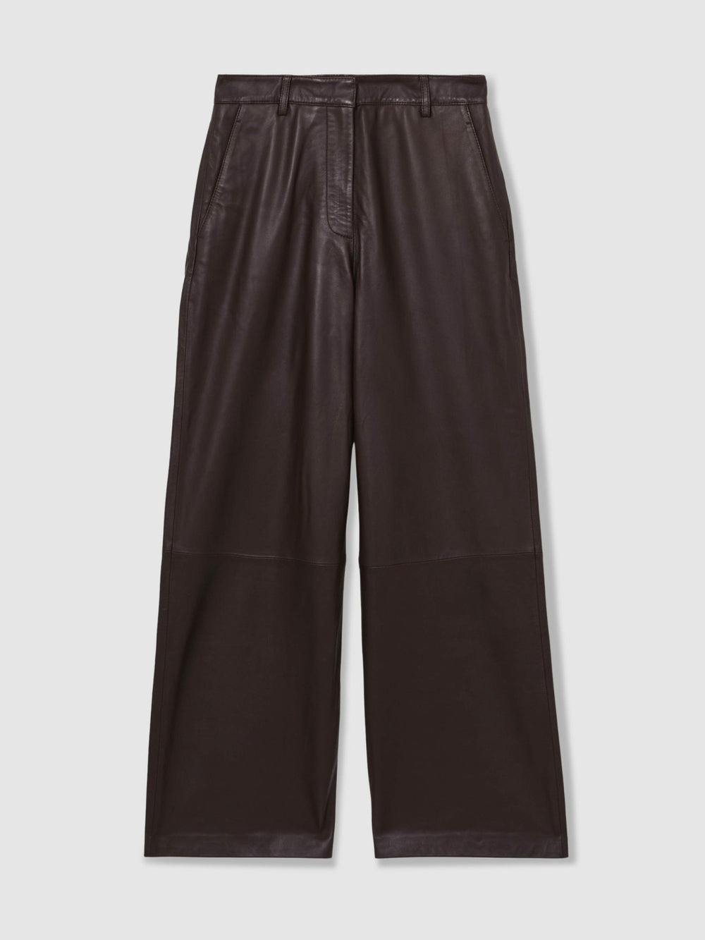 Leather Wide Leg Trousers in Chocolate | Reiss For Sale