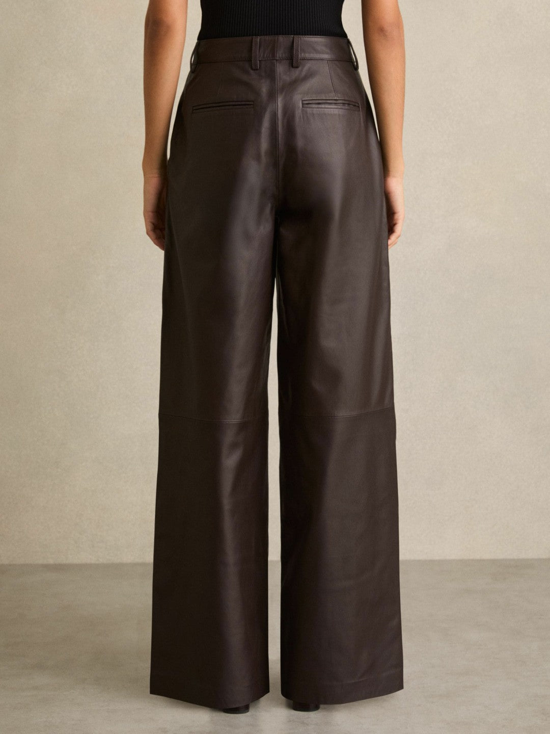 Leather Wide Leg Trousers in Chocolate | Reiss For Sale