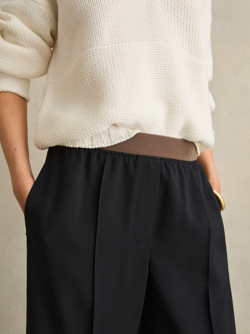 Wide-Leg Elasticated-Waist Trousers in Navy | Reiss For Sale
