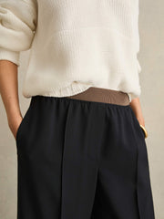 Wide-Leg Elasticated-Waist Trousers in Navy | Reiss For Sale