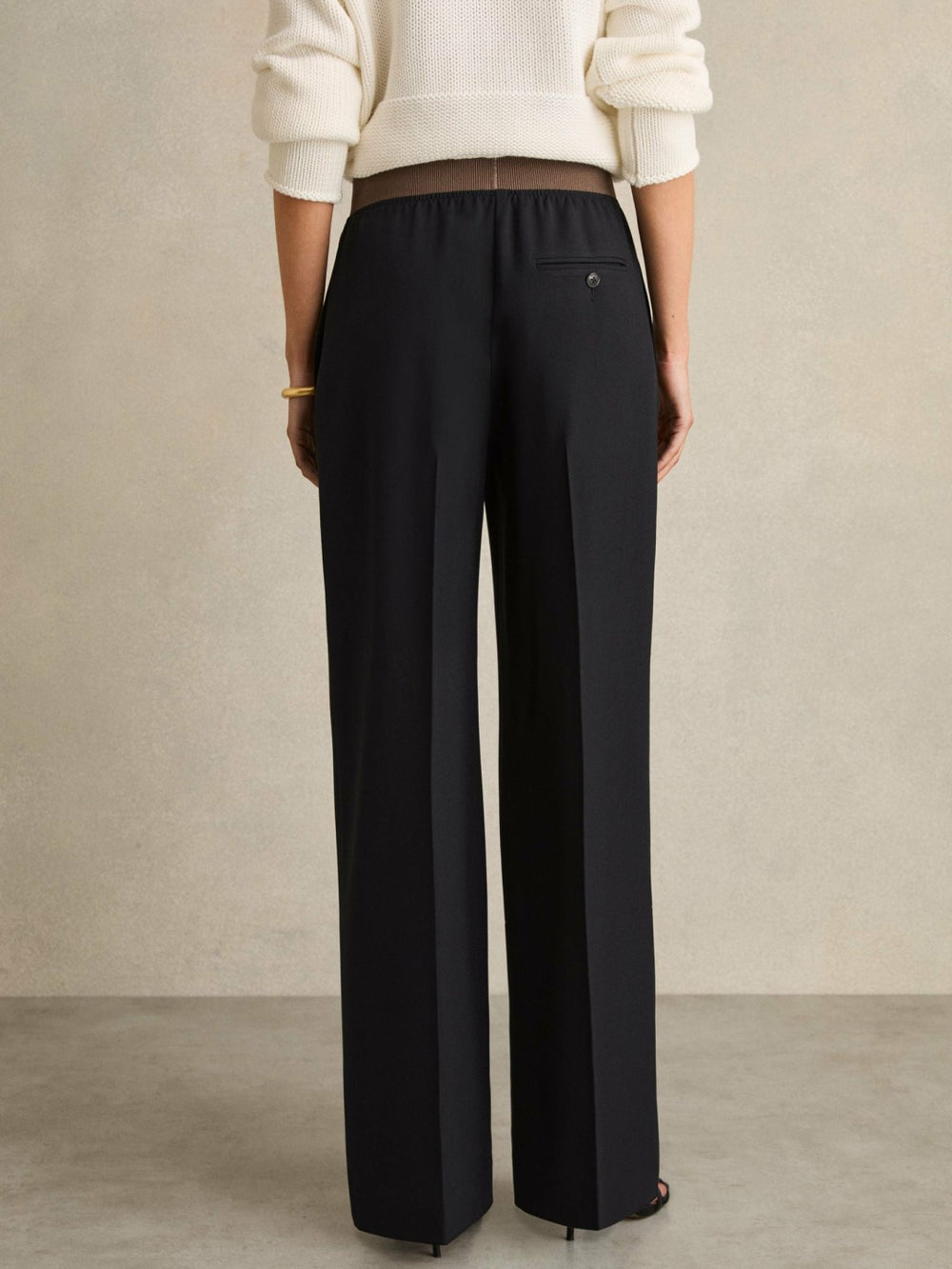 Wide-Leg Elasticated-Waist Trousers in Navy | Reiss For Sale