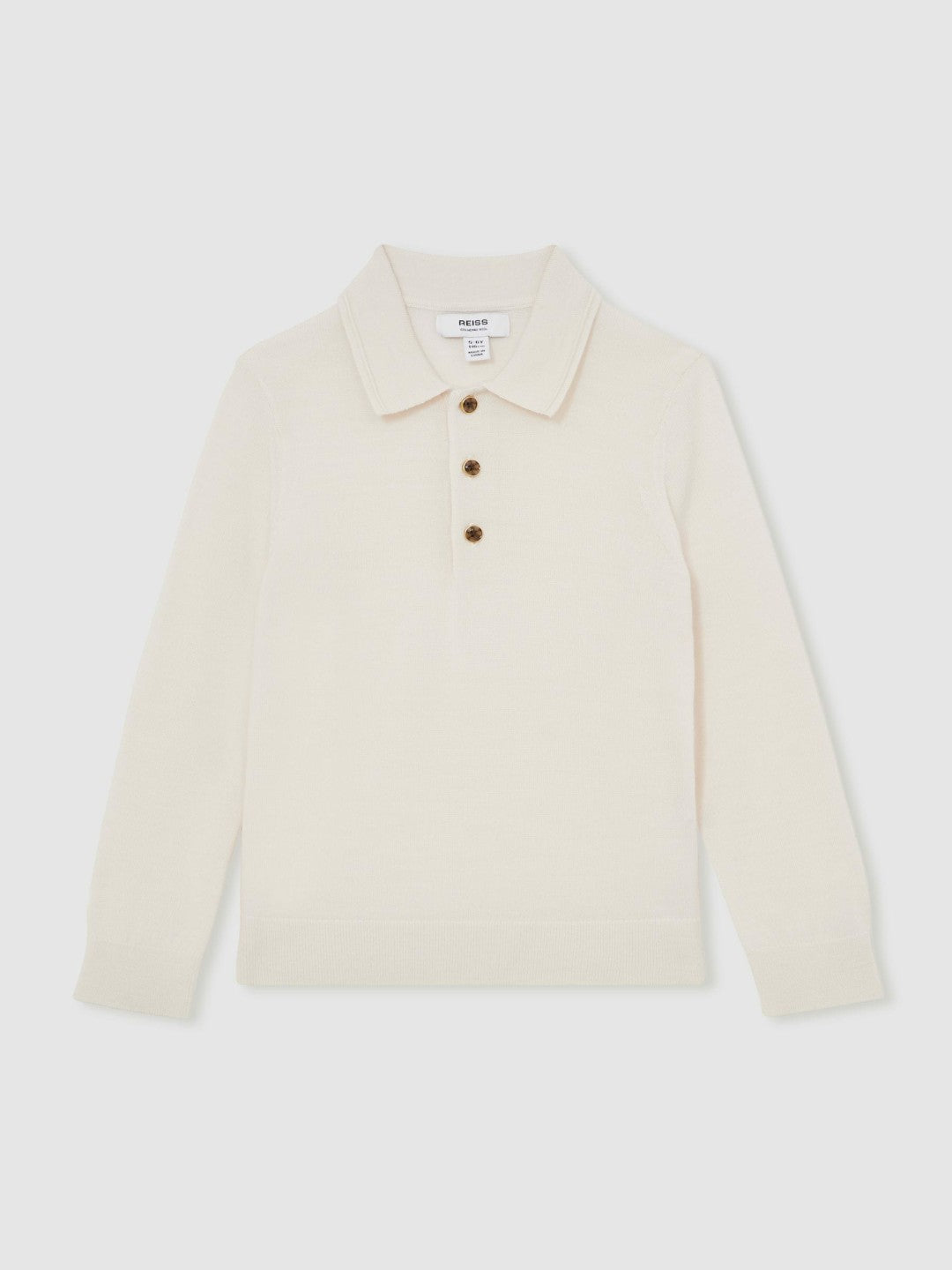 9-13 yrs Merino Wool Long-Sleeve Polo Shirt in Snow | Reiss Onsale