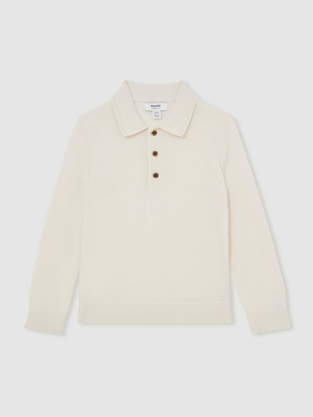 9-13 yrs Merino Wool Long-Sleeve Polo Shirt in Snow | Reiss Onsale