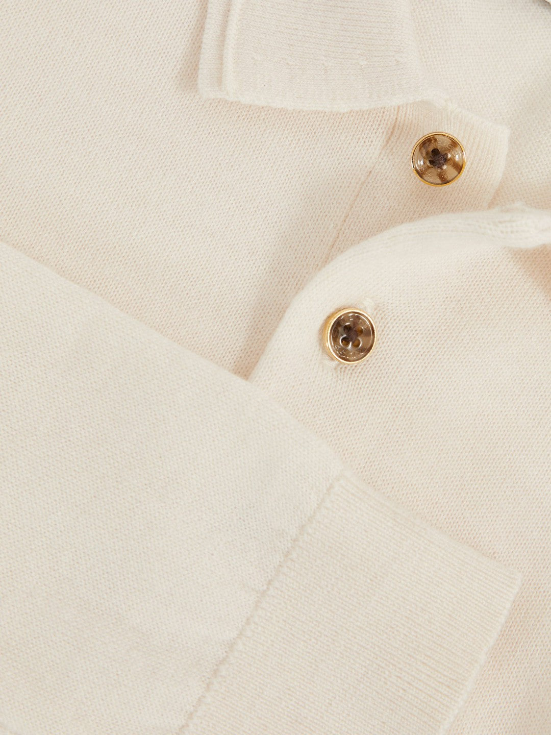 9-13 yrs Merino Wool Long-Sleeve Polo Shirt in Snow | Reiss Onsale