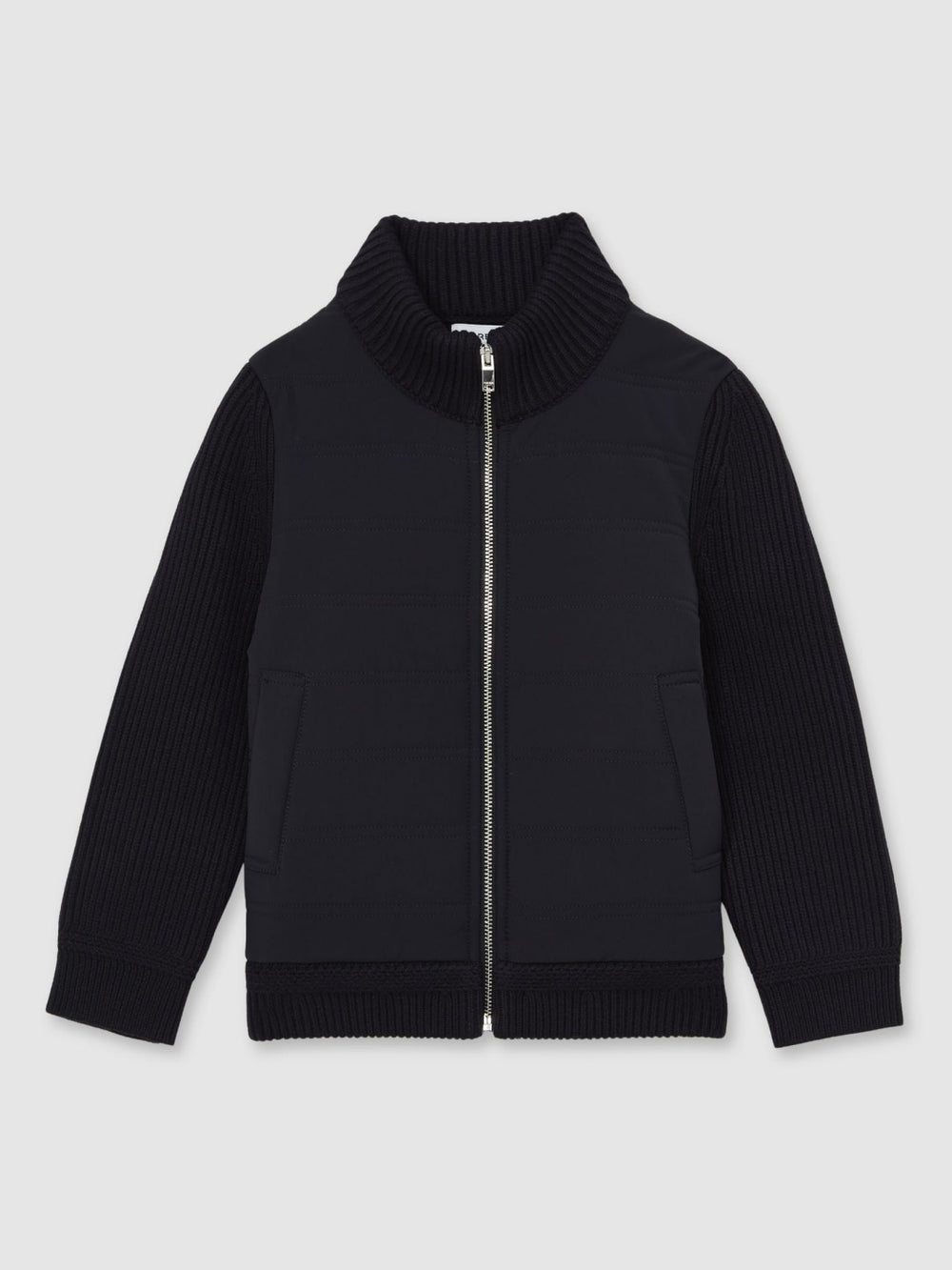 3-9 yrs Hybrid Quilt and Knit Zip Through Jacket in Navy | Reiss Onsale