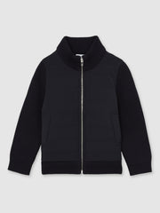 3-9 yrs Hybrid Quilt and Knit Zip Through Jacket in Navy | Reiss Onsale
