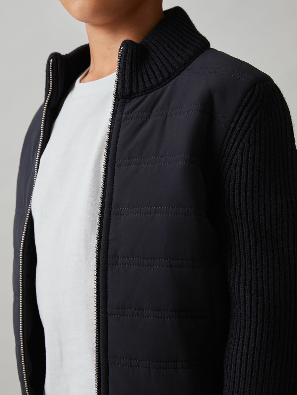 3-9 yrs Hybrid Quilt and Knit Zip Through Jacket in Navy | Reiss Onsale