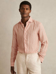 Linen Striped Long Sleeve Shirt in Pink Rose/White Bengal Stripe | Reiss Sale