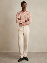 Linen Striped Long Sleeve Shirt in Pink Rose/White Bengal Stripe | Reiss Sale
