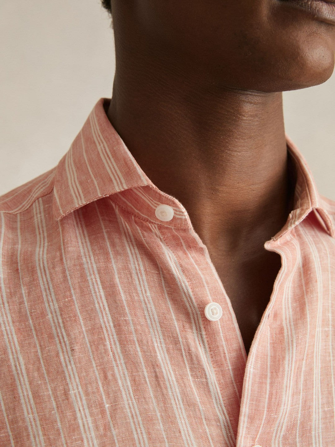 Linen Striped Long Sleeve Shirt in Pink Rose/White Bengal Stripe | Reiss Sale
