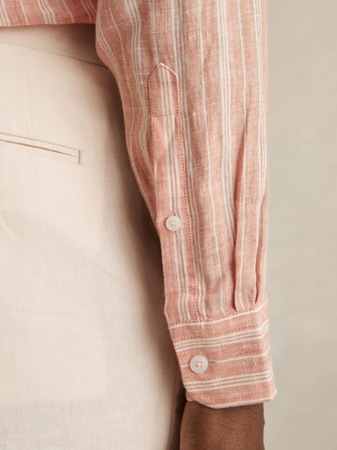 Linen Striped Long Sleeve Shirt in Pink Rose/White Bengal Stripe | Reiss Sale