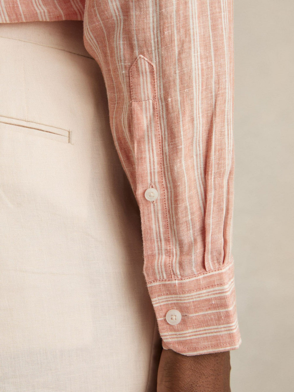 Linen Striped Long Sleeve Shirt in Pink Rose/White Bengal Stripe | Reiss Sale